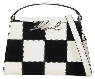 Obrázek produktu pro Karl Lagerfeld, taška přes rameno Signature, vzor Damier, černá a bílá kůže