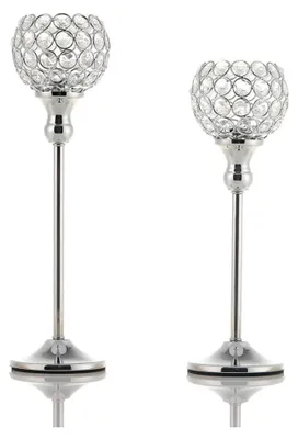 Produktbild von Kerzenständer aus Silber mit Kristall für Weihnachten, Muttertag, Hochzeit und Dinnerpartys, Höhe 33 cm und 38 cm