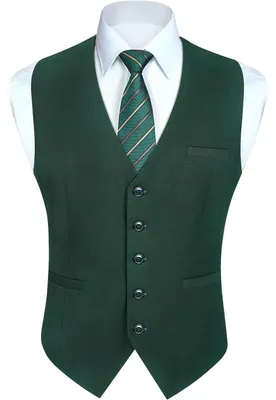 Productafbeelding van Herenvest, katoen, V-hals, effen kleur, elegant, groen, maten XS-4XL
