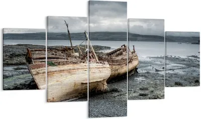 Produktbild von Bild auf Leinwand - Leinwandbild - Boot Wrack Ufer - 125x70cm - Wand Bild - Wanddeko - Wandbilder - Leinwanddruck - Bilder - Kunstdruck - Wanddekoration - Leinwand bilder - Wandkunst - EA125x70-3810