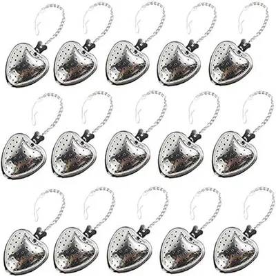Produktbild von Silberne Teeei-Infusor-Set - Filter für lose Tee - 15 Stück - mit Deckel & Kette