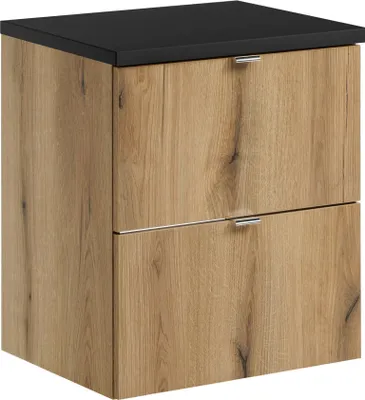 Produktbild von Badezimmerschrank 50 Cm Mit Platte In Mattschwarz, Eiche Evoke