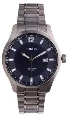 Produktbild von LORUS Herren Quarz Uhr Titan Armband Silber Blau Analog Herrenuhr