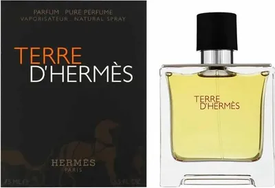 A product shot of Hermes Terre D'Hermes perfume and its packaging.