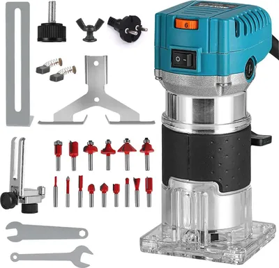 Obrázek produktu pro Elektrická frézka na dřevo – horní frézka/frézka na hrany – s 15 frézami – pro gravírování a drážkování – CNC – chytré zařízení – červená