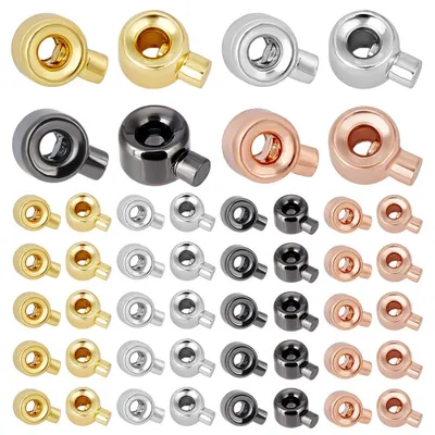 Produktbild von Quetschperlen-Set - 60 Stück in 4 Farben aus 18K vergoldetem Messing - Für Schmuckherstellung Armbänder Halsketten Ohrringe DIY Basteln