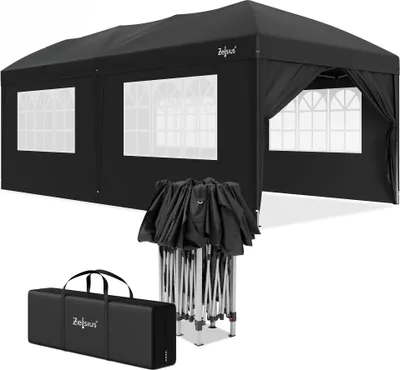Produktbild von Zelsius Faltbarer Pavillon 3x6 m mit Seitenwänden, Schwarz, Faltpavillon UV30, Gartenzelt faltbar