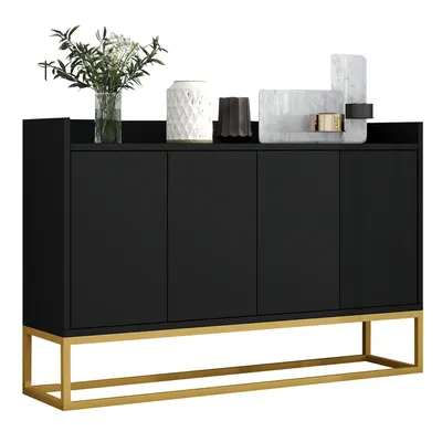 Produktbild von AIORBER Modernes minimalistisches Sideboard mit 4 Türen, grifflos, verstellbare Regale, Stauraumschrank für Wohnzimmer, Küche, Esszimmer – Schwarz