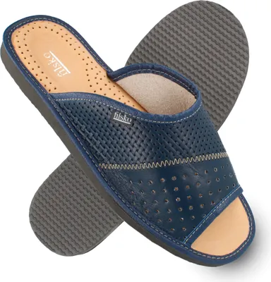 Produktbild von filsko® Veere Herren Leder Pantoletten, Slip-On, Open-Toe, Herren Hausschuhe, Echtleder mit Lochmuster