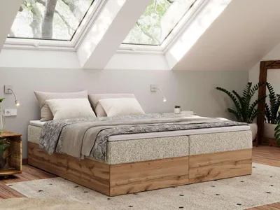 Obrázek produktu pro Kontinentální postel bez čela postele Wood Zero 160x200 cm Středně tvrdé (H3) | Béžová  Strukturovaná látka | Topper T25