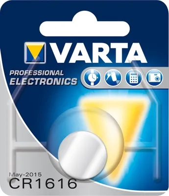A blister pack containing a VARTA CR1616 lithium coin cell battery.