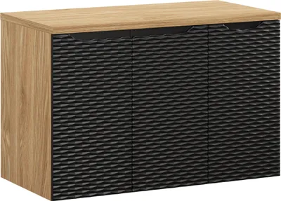 Zdjęcie produktu dla Szafki Łazienkowe 90 Cm Czarny Mat Dąb Z Frezami + Blat