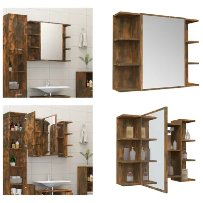 Produktbild von vidaXL Bad Spiegelschrank Räuchereiche 80x20,5x64 cm Holzwerkstoff - Spiegelschrank - Spiegelschränke - Badezimmer Spiegelschrank - Badezimmerschrank Mit Spiegel