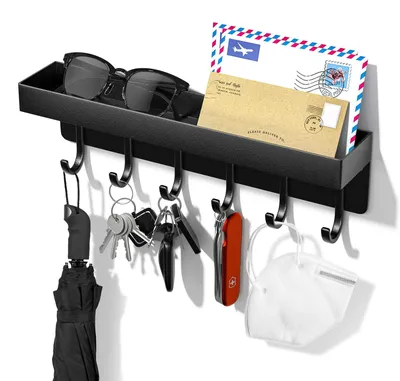 Produktbild von iophi Platzsparendes Tragbares Organizer Schlüsselablage mit Ablage und 6 Haken, Schlüsselboard ohne Bohren für Eingang und Küchenbesteck