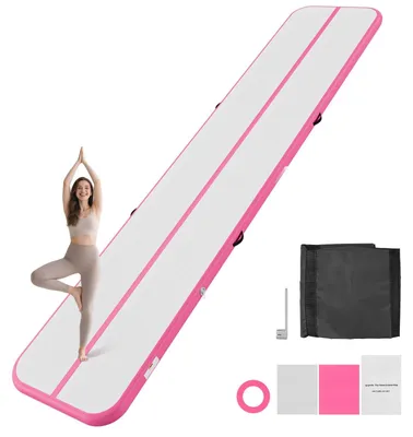 Produktbild von Aufblasbare Gymnastikmatte - Airtrack-Turnmatte - 500 x 100 x 10 cm - Für Training, Wettkampf und Yoga - Rutschfeste Oberfläche - 600-W-Luftpumpe - Reparaturset und Tragetasche - Pink