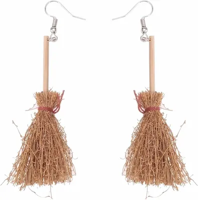 Produktbild von Holz Ohrringe Hexenbesen, handgewebt, Standardgröße, für Halloween