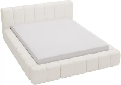 Image de Lit rembourré 160 x 200 Bolonia - Lit double en bouclé avec coffre de rangement, mousse épaisse, lit 160 x 200 cm, couleur crème