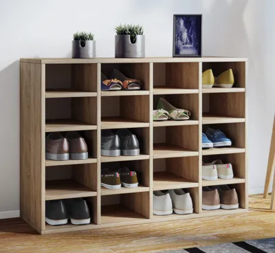 Produktbild von VCM Holz Schuhregal | Maße ca. H. 67 x B. 92 x T. 33 cm | Schuhkommode mit 20 Fächern | Schuhschrank - Hinsol L