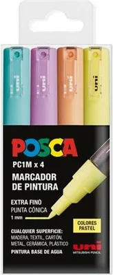 Productafbeelding van POSCA PC-1M/4C acrylverfmarker, pastelkleur, 0,7 mm, set van 4 stuks