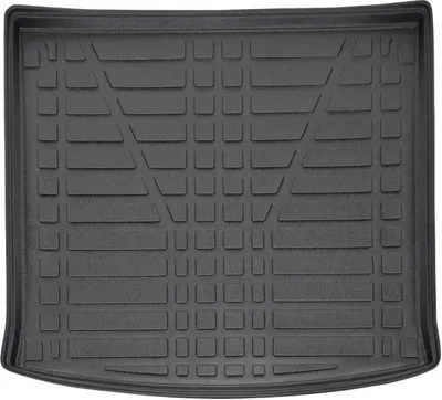 A black car trunk liner with a grid pattern.