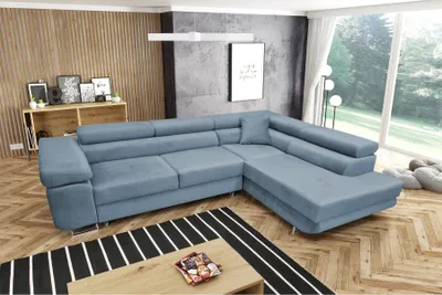 Produktbild von MYSEN Ecksofa Lugo mit Schlaffunktion L-Form Rechts, Sofa mit Bettkasten, Wohnzimmersofa, Couch, Soffa, Bettsofa, Couchgarnitur, 277x203 cm, Hellblau
