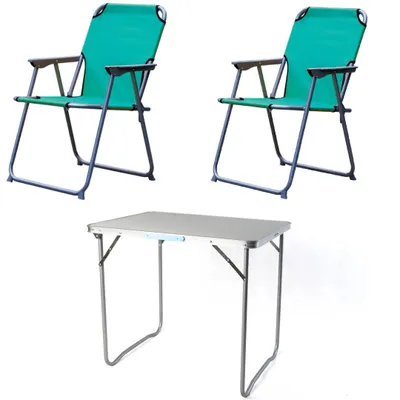 Produktbild von Campingset klappbar 3-tlg Campingstuhl Gartenstuhl Petrol Koffertisch