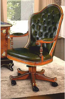 Produktbild von Casa Padrino Luxus Barock Chesterfield Leder Schreibtischstuhl Grün / Braun / Gold -  Italy
