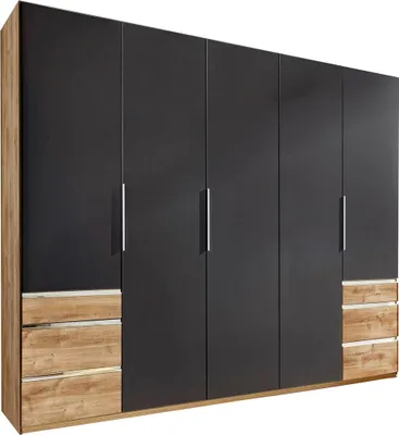 Image de Armoire Level à portes battantes et tiroirs, finition au choix : chêne planches / graphite