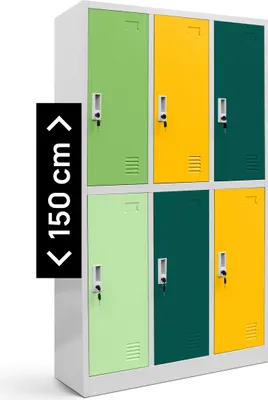 Obrázek produktu pro Skříňka 3B2AS Skříňka na cennosti Skříňka do šatny 6 přihrádek Práškově lakovaný ocelový plech 150 cm x 90 cm x 45 cm Barva: Vícebarevná