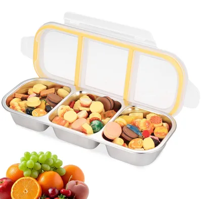 Edelstahl Lunchbox mit 3 Fächern, auslaufsicher, mikrowellengeeignet