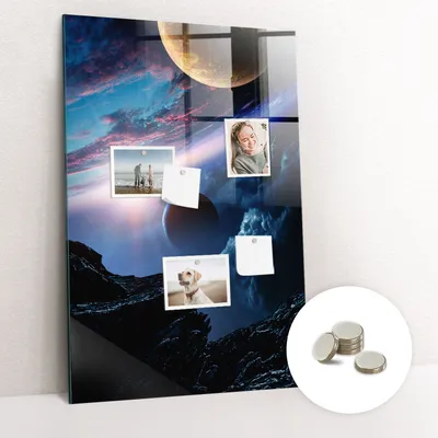 Obrázek produktu pro Magnetická Tabule na Zeď Skleněná - Memo Board Kleněnou Přední Stranou - 5 magnetů v balení - 60x90 cm - Kosmická galaxie