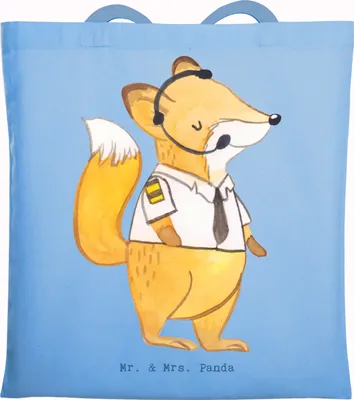 Produktbild von Mr. & Mrs. Panda Stoffbeutel Fluglotse Herz - Sky Blue - Geschenk, Laptoptasche, Shopping Tasche, Ausbildung, Tote Bag, Flugsicherung, Jutebeutel, Alltagstasche