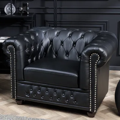 Produktbild von riess-ambiente Design Sessel CHESTERFIELD 110cm matt schwarz Knopfheftung Federkern