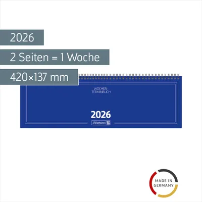 Produktbild von BRUNNEN Querterminbuch Mod. 775 '26 | 420×137 mm, Karton, blau