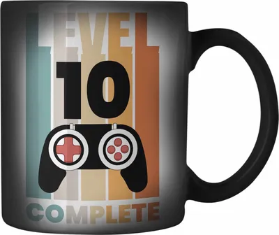 Produktbild von Trendation - 10. Geburtstag Jungen Jungs Farbwechsel Zauber-Tasse 10er Gamer Kinder 10. Level Zocker Geschenkidee (Schwarz)