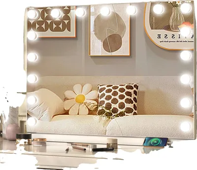 Image de Miroir de maquillage, lampes LED à intensité variable, recharge USB, BLANC