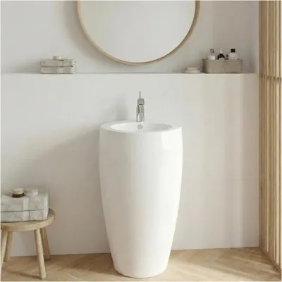 Image de Lavabo colonne en céramique blanche 52x85x53cm