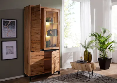Produktbild von MASSIVMOEBEL24 Vitrine Wildeiche 103x40x205 natur geölt VILLANDERS #101
