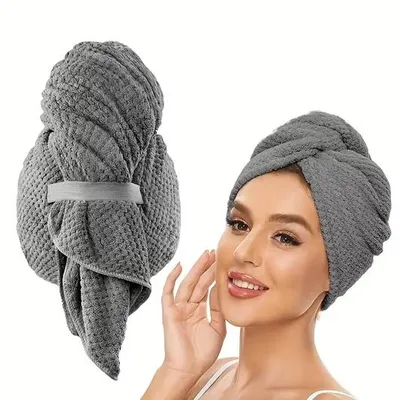 Produktbild von GKA XL Schnelltrocknendes Mikrofaser Haartuch mit Schlaufe grau 100 cm x 60 cm für langes und dickes Haar Handtuch Turban Haare trocknen