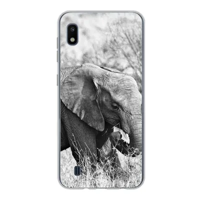 Produktbild von MuchoWow® Handyhülle Schutzhülle Hülle für Samsung Galaxy A10 Elefant - Tiere - Gras - Schwarz und weiß Silikon Softcase Handy Hülle - Schutzhülle