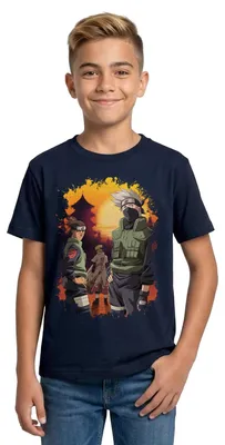 Produktbild von Spreadshirt Naruto Cooles Design Mit Kakashi, Iruka Und Naruto Teenager T-Shirt, 134/146 (9-11 Jahre), Navy
