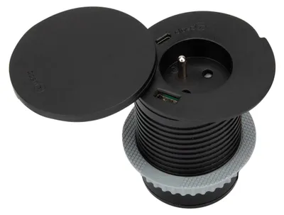 Zdjęcie produktu dla Gniazdko elektryczne do zabudowy z portami USB i ładowarką indukcyjną QI