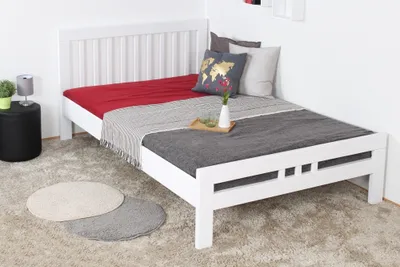 Produktbild von "Easy Premium Line" Doppelbett K8 in Überlänge 140 x 220 cm, Buche Vollholz massiv weiß lackiert