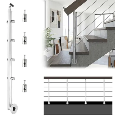 Produktbild von Geländerpfosten, 4er-Set - Edelstahl 304 - Wandmontage - Für Treppen, Balkone und Terrassen - Ohne Armlehnen