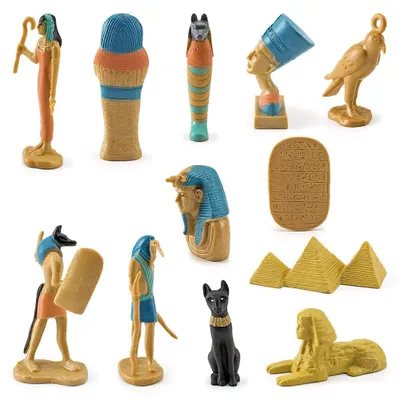 12 Ägyptische Götterfiguren, PVC-Miniatur-Statuen, Antike Deko