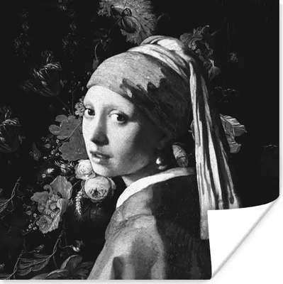 Produktbild von MuchoWow® Poster Das Mädchen mit dem Perlenohrring - Johannes Vermeer - Schwarz und weiß 75x75 cm - Wand Dekoration