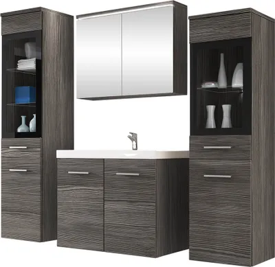 Produktbild von MIRJAN24 Badmöbel-Set Madrit II, Badezimmer-Set mit Spiegel und Waschbecken (Farbe: Bodega, mit Siphon, ohne Beleuchtung)