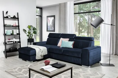 Produktbild von Ecksofa Schlafsofa NOLAN XS inkl USB in Stoff Monolith Dunkelblau Ottomane Links