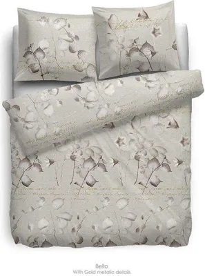 Obrázok produktu pre HnL Saténová posteľná bielizeň Blossoms Beige Taupe Bello 135x200 cm + 80x80 cm