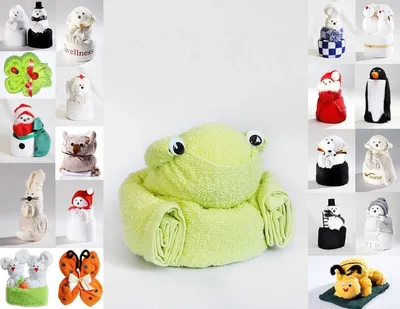 Produktbild von Frottier Geschenk Set viele Modelle Handarbeit Origami Gästetuch Handtuch Waschhandschuh, Motiv/Art:Frosch